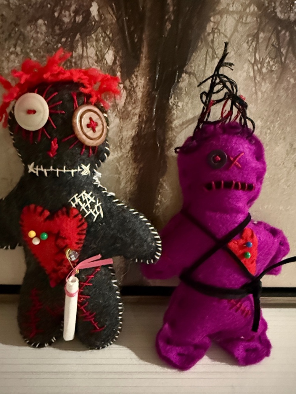 handmade felt voodoo doll, for unique decor, gifts, or positivity charms.